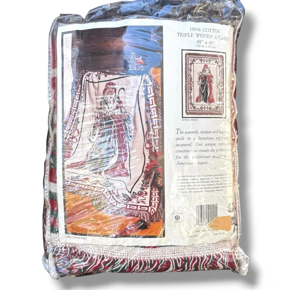 Goodwin Weavers Vintage‎ Christmas Past Santa Triple Woven Cotton Afghan Blanket